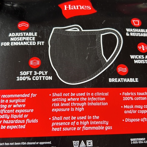 Hanes 2 packs Reusable Face Masks (10pc Mask Per Box)100% Cotton Washable Unisex - Picture 4 of 6
